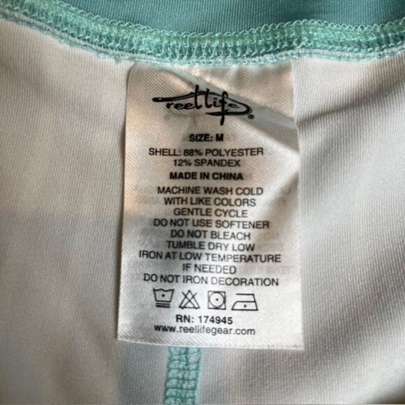Reel Life Poly Spandex Mesh Aqua Teal Striped Leggings Side pockets Size Medium - Picture 8 of 9